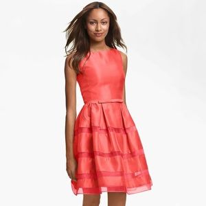 Taylor coral dress tonal stripe sheer skirt matching belt vintage retro 1950s 10